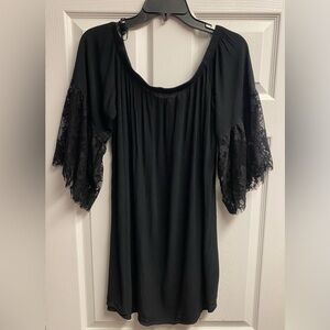Chelsea28 Nordstrom Black Mini Dress W/ Lace Sleeves Size Medium